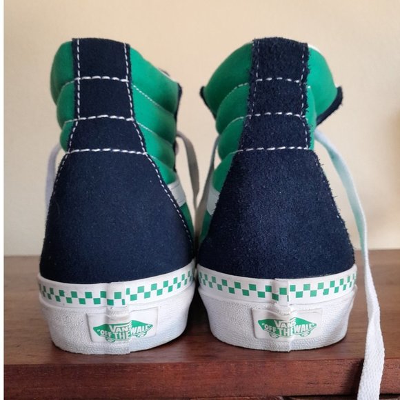 SOLD-unisex Vans checkered sole skater shoes men's 8.5 blue green white - Picture 3 of 11